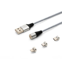 SAVIO CL-156 MÁGNESES 3-IN-1 USB TÖLTŐ ÉS ADATKÁBEL USB-C + APPLE LIGHTNING + MICRO USB 2m EZÜST