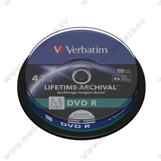 VERBATIM M-DISC DVD-R 4X LIFETIME ARCHIVAL NYOMTATHATÓ CAKE (10)