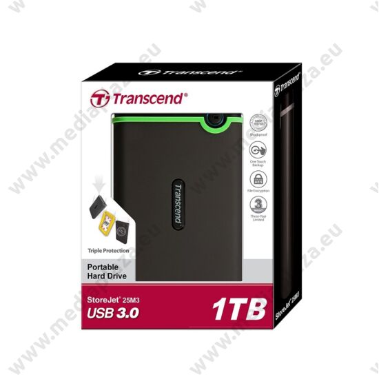 TRANSCEND STOREJET 25M3 2,5 COL USB 3.0 KÜLSŐ MEREVLEMEZ 1TB FEKETE