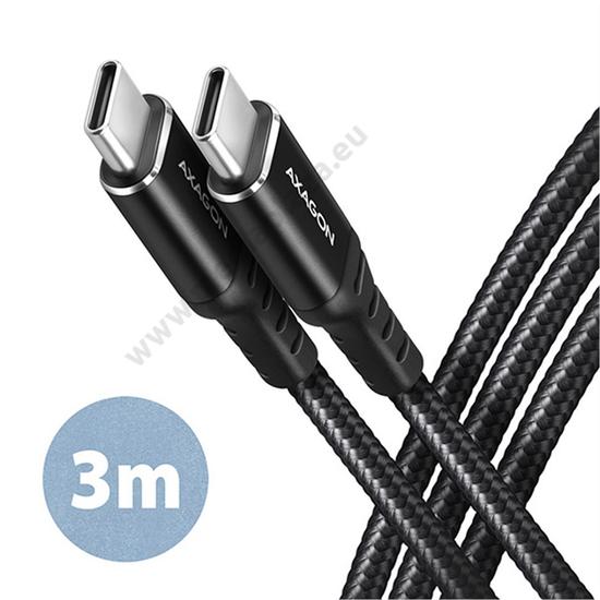 AXAGON FONOTT SZÖVET USB-C/USB-C GYORSTÖLTŐ ADATKÁBEL PD 2.0/3.0 QC 2.0/3.0/4.0 3A 60W 3m FEKETE