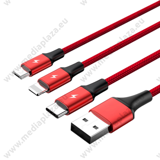 UNITEK C4049RD 3-IN-1 USB TYPE-C/MICRO USB/APPLE LIGHTNING KÁBEL 1,2m PIROS