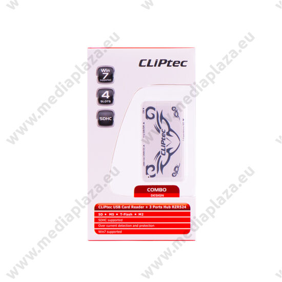 CLIPTEC RZR524 COMBO MEMÓRIAKÁRTYA OLVASÓ + USB HUB 3 PORT FEHÉR