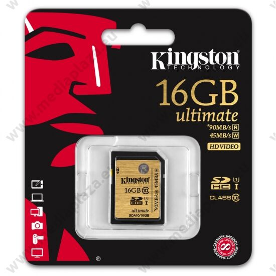 KINGSTON SDHC 16GB CLASS 10 UHS-I (90 MB/s OLVASÁSI - 45 MB/s ÍRÁSI SEBESSÉG)
