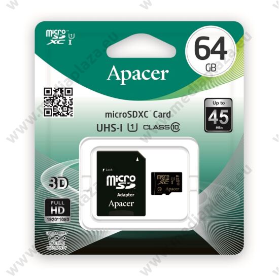 APACER MICRO SDXC 64GB + ADAPTER CLASS 10 UHS-I U1