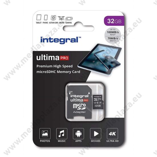 INTEGRAL ULTIMA PRO MICRO SDHC 32GB + ADAPTER CLASS 10 UHS-I U3 A1 V30 100/70 MB/s