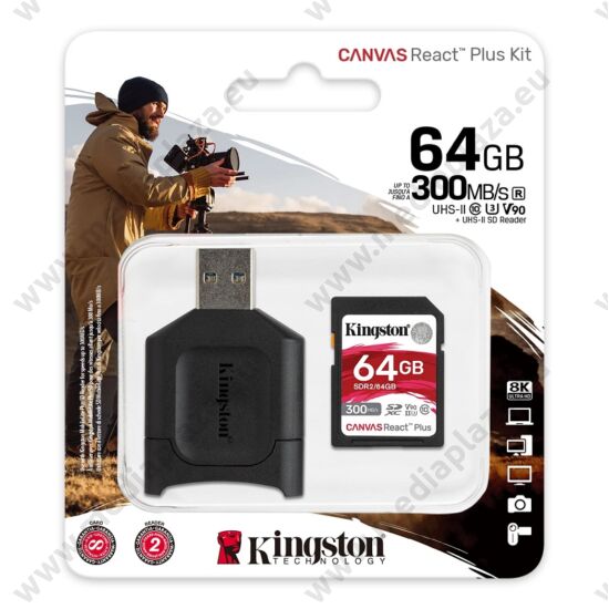 KINGSTON CANVAS REACT PLUS KIT SDXC 64GB CLASS 10 UHS-II U3 V90 300/260 MB/s