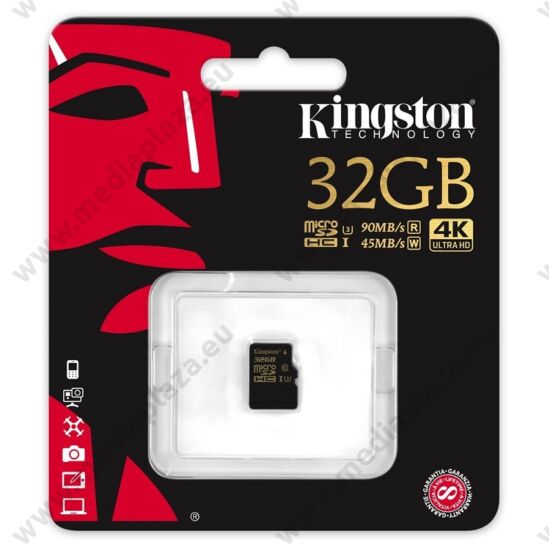 KINGSTON MICRO SDHC 32GB UHS-I U3 CLASS 10 (90 MB/s OLVASÁSI 45 MB/s ÍRÁSI SEBESSÉG)