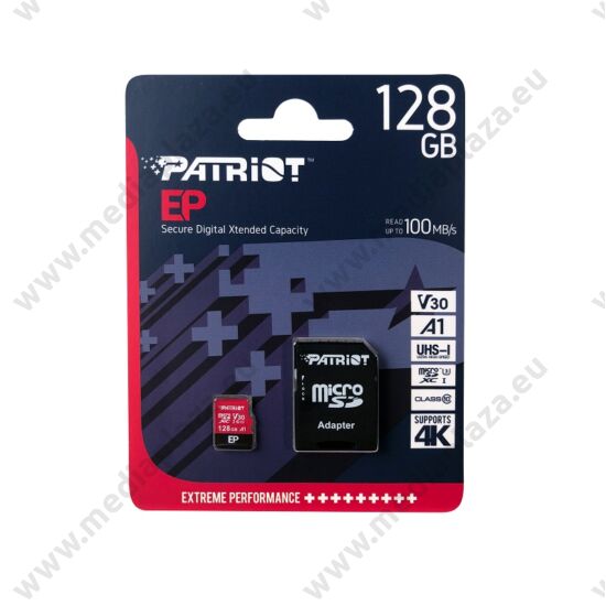 PATRIOT EP MICRO SDXC 128GB + ADAPTER CLASS 10 UHS-I U3 A1 V30 100/80 MB/s