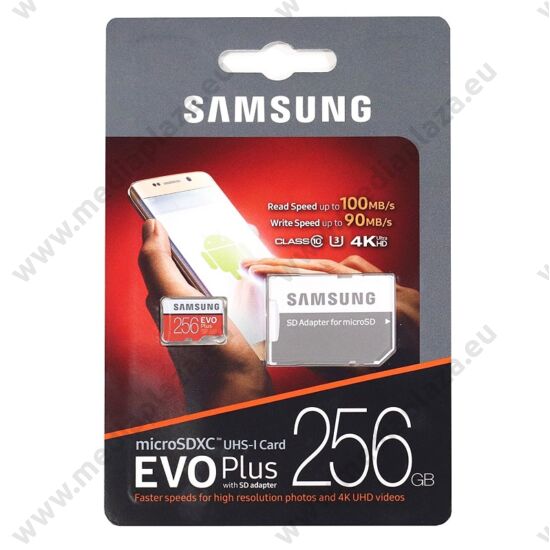 SAMSUNG MICRO SDXC 256GB + ADAPTER CLASS 10 UHS-I U3 EVO+ 100 MB/s OLVASÁSI SEBESSÉG