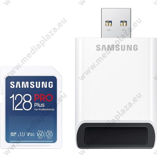 SAMSUNG PRO PLUS (2021) SDXC 128GB CLASS 10 UHS-I U3 V30 160/120 MB/s + USB 3.0 MEMÓRIAKÁRTYA OLVASÓ