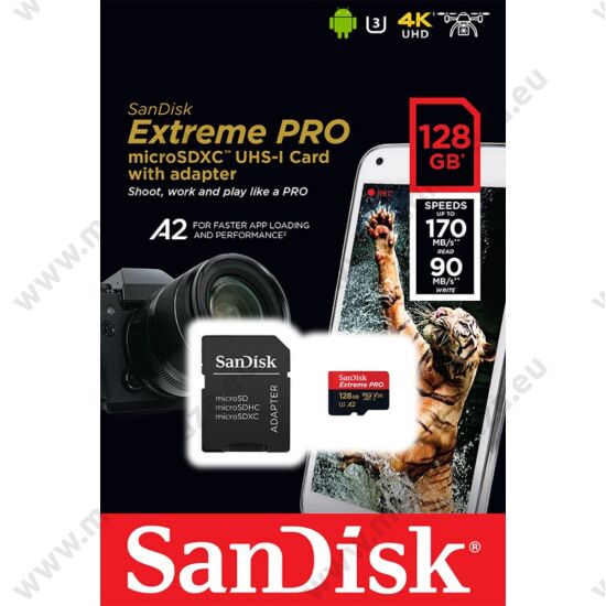 SANDISK EXTREME PRO MICRO SDXC 128GB + ADAPTER CLASS 10 UHS-I U3 A2 V30 170/90 MB/s