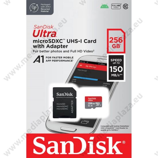 SANDISK ULTRA MICRO SDXC 256GB + ADAPTER CLASS 10 UHS-I U1 A1 150 MB/s