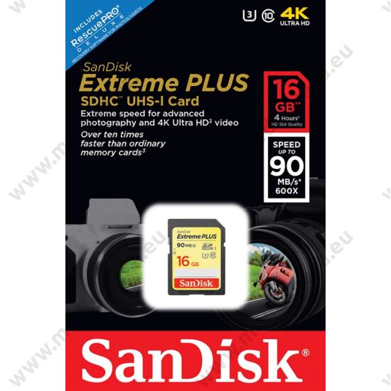 SANDISK EXTREME PLUS SDHC 16GB CLASS 10 UHS-I U3 90/60 MB/s