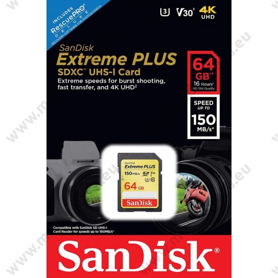 SANDISK EXTREME PLUS SDXC 64GB CLASS 10 UHS-I U3 V30 150/60 MB/s
