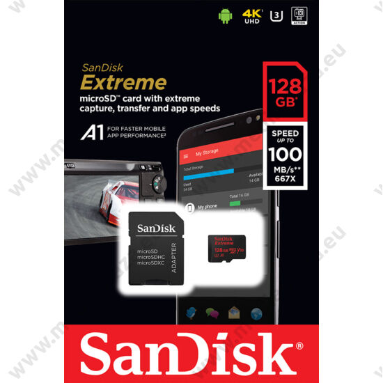 SANDISK EXTREME MOBILE MICRO SDXC 128GB + ADAPTER CLASS 10 UHS-I U3 A1 V30 100/90 MB/s