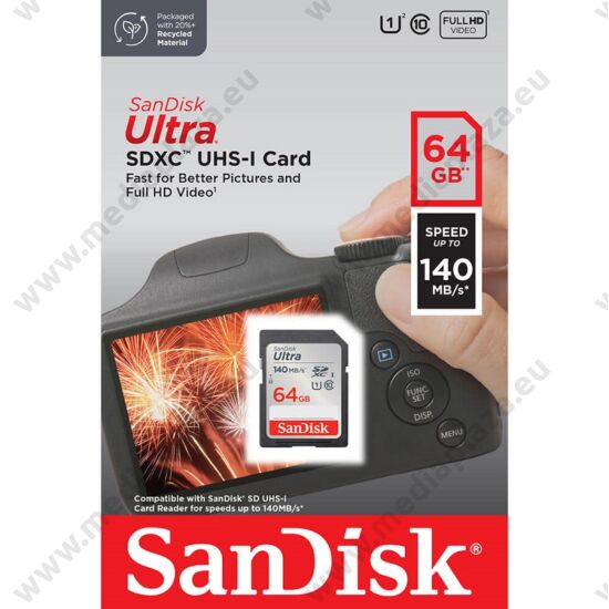 SANDISK ULTRA SDXC 64GB CLASS 10 UHS-I U1 (140 MB/s OLVASÁSI SEBESSÉG)
