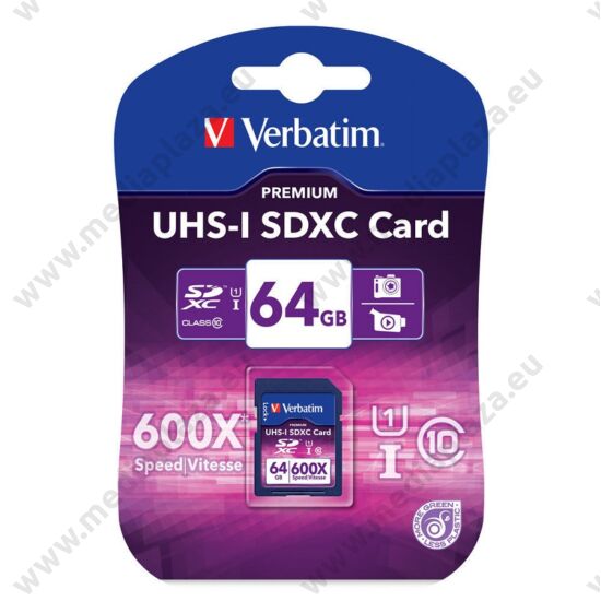 VERBATIM PREMIUM SDXC 64GB CLASS 10 UHS-I 90 MB/S