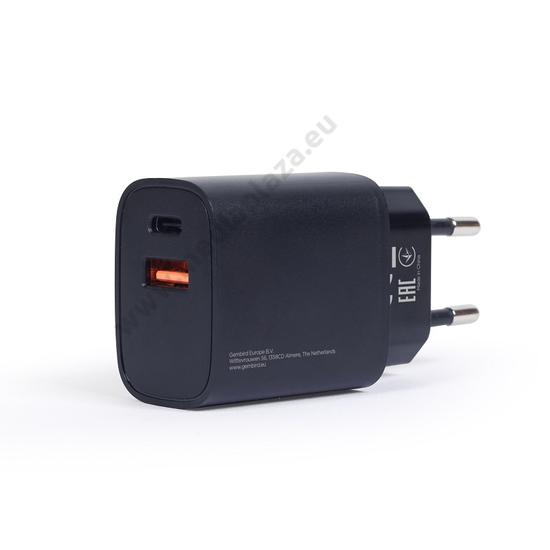 GEMBIRD TA-UQC3-03 HÁLÓZATI TÖLTŐ USB-C PD/USB-A QC 3.0 18W FEKETE