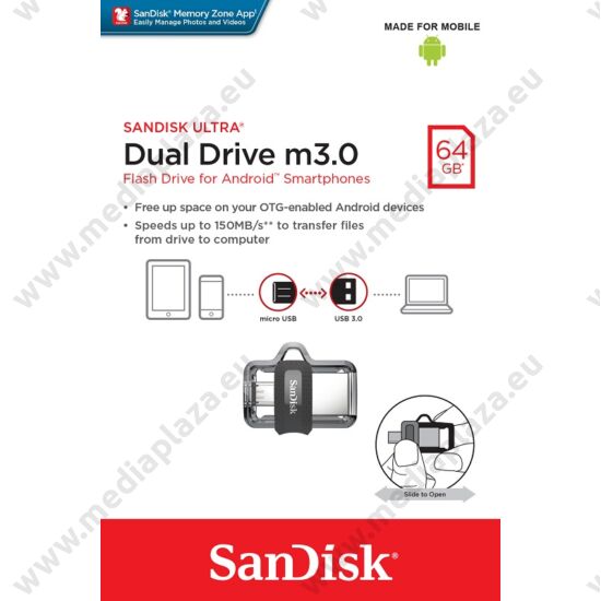 SANDISK USB 3.0 PENDRIVE ULTRA DUAL M3.0 OTG USB/MICROUSB 64GB