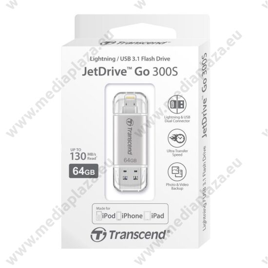 TRANSCEND USB 3.1/APPLE LIGHTNING PENDRIVE JETDRIVE GO 300S 64GB EZÜST