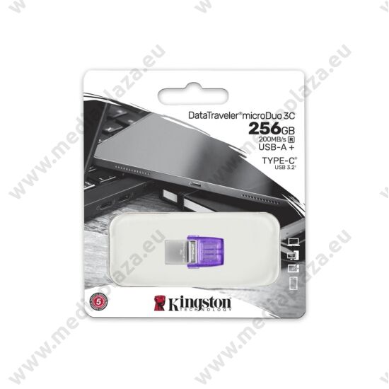 KINGSTON DATATRAVELER MICRODUO 3C USB 3.2/USB-C FÉMHÁZAS PENDRIVE 256GB (200 MB/s OLVASÁSI SEBESSÉG)