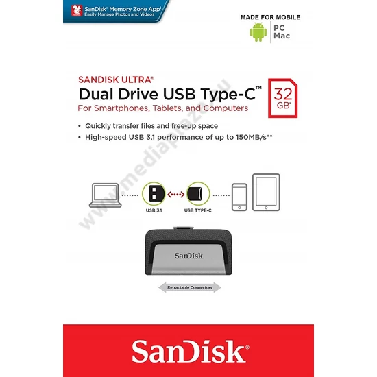 SANDISK ULTRA DUAL DRIVE USB 3.1 TYPE-C/USB 3.1 OTG PENDRIVE 32GB