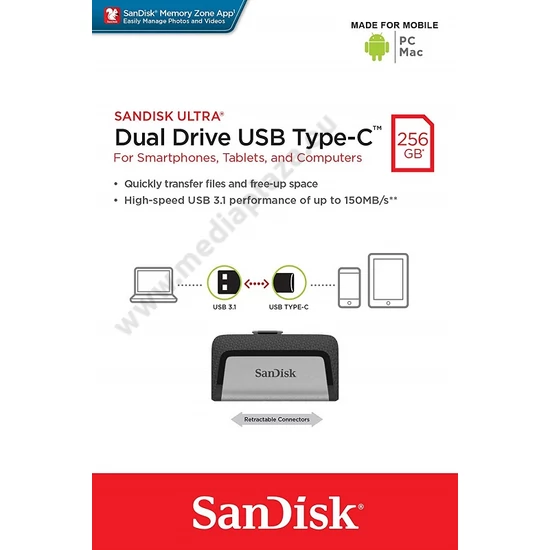 SANDISK ULTRA DUAL DRIVE USB 3.1 TYPE-C/USB 3.1 OTG PENDRIVE 256GB