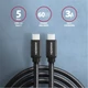 AXAGON FONOTT SZÖVET USB 3.2 GEN 1 USB-C/USB-C GYORSTÖLTŐ ADATKÁBEL PD 2.0/3.0 QC 2.0/3.0/4.0 3A 60W 5 Gb/s 3m FEKETE